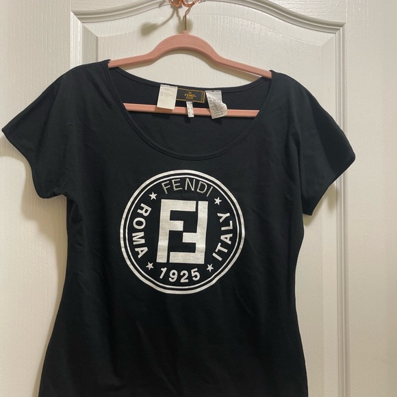 Fendi Black and White Logo Short Sleeve Tee